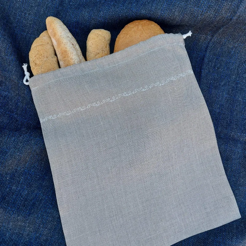 Ľanové vrecko na pečivo - biely ornament